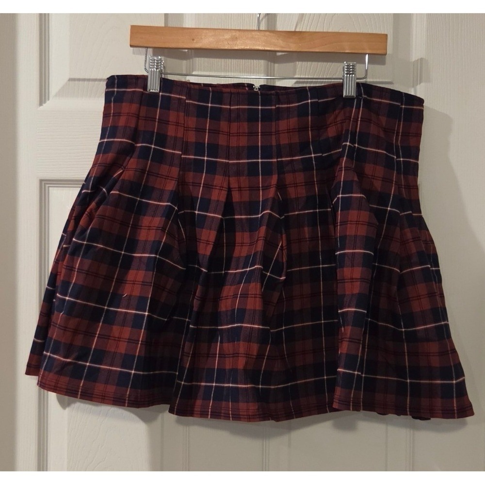 Arula Plaid Pleated Skort 1X Red Navy Mini Skirt Academia Preppy Schoolgirl